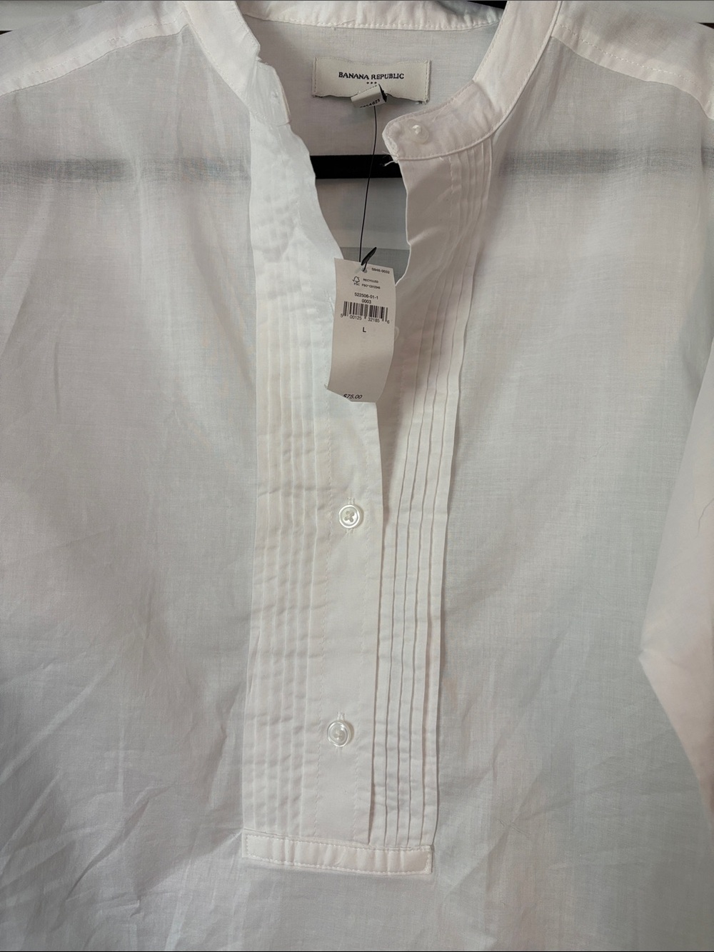 Banana Republic White Cotton Pintuck Popover Shirt Size Large - Picture 3 of 9